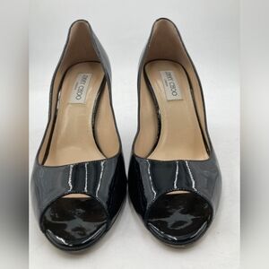 Jimmy Choo London Black Patent Peep Toe Stiletto Heels – Size 40 (US 9.5–10)
